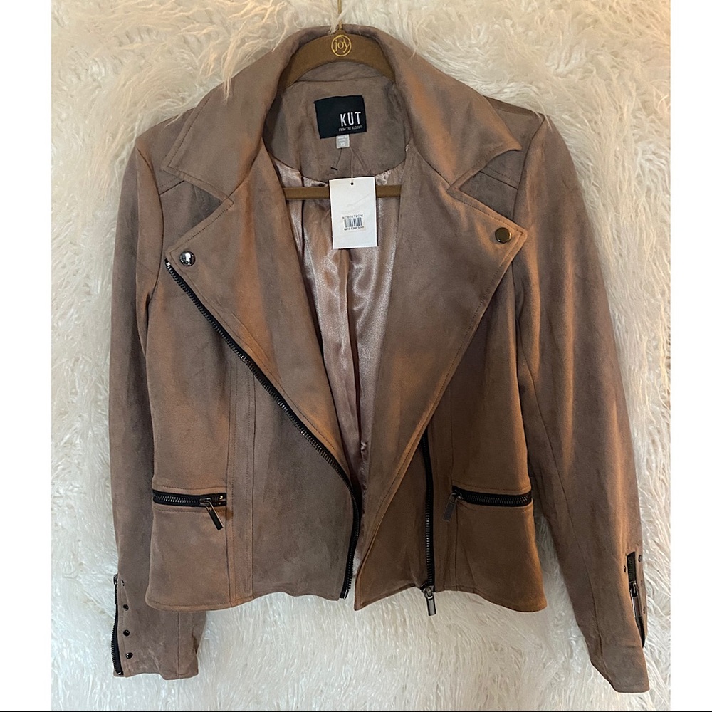 NWT Kut from the Kloth Eveline Vegan Suede Moto Jacket - Size XS - Buff - Picture 7 of 8